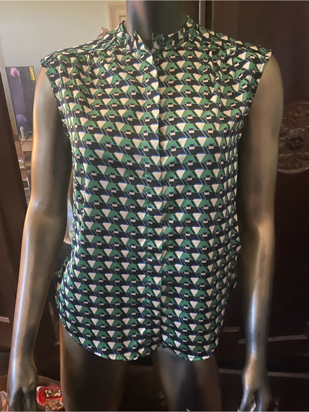 Joie Green and Blue Geometric Print Sleeveless Top